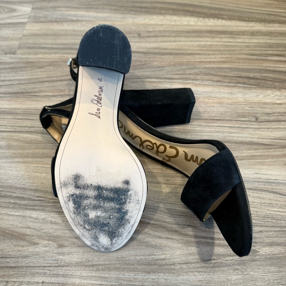 Sam Edelman Black Suede Women's Block Heeled Sandals - Picture 11 of 12